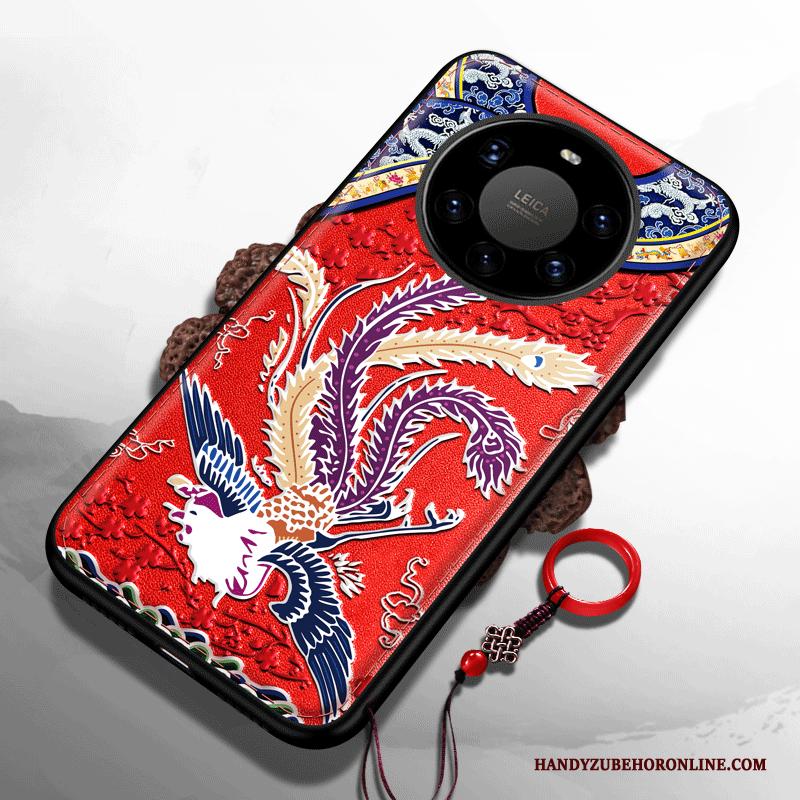 Huawei Mate 40 Pro+ Net Red Blauw Reliëf Trend Draak Wind Hoesje Telefoon