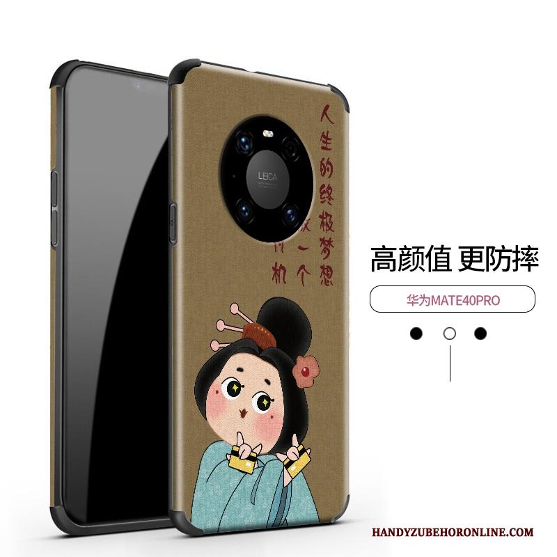 Huawei Mate 40 Pro Zijde Bescherming Chinese Stijl Net Red Reliëf Goud Hoesje
