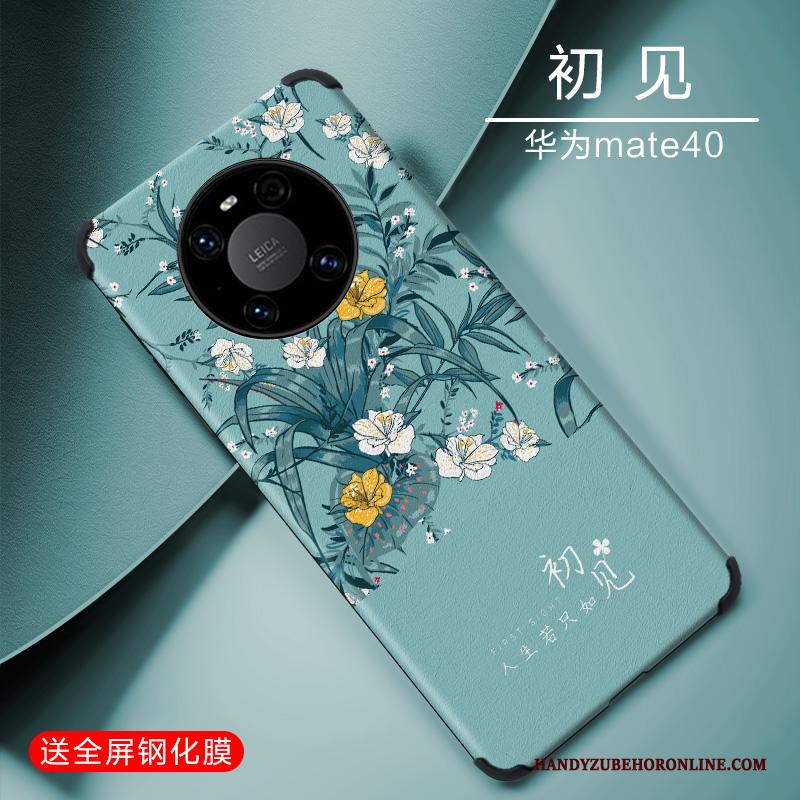 Huawei Mate 40 Siliconen Mooie Hoesje Telefoon Blauw Eenvoudige Persoonlijk Reliëf