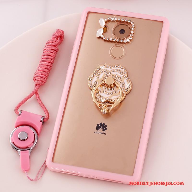 Huawei Mate 8 Hanger Mobiele Telefoon Met Strass Bescherming Hoes Hoesje Roze