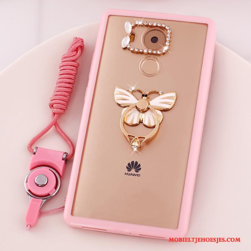 Huawei Mate 8 Hanger Mobiele Telefoon Met Strass Bescherming Hoes Hoesje Roze