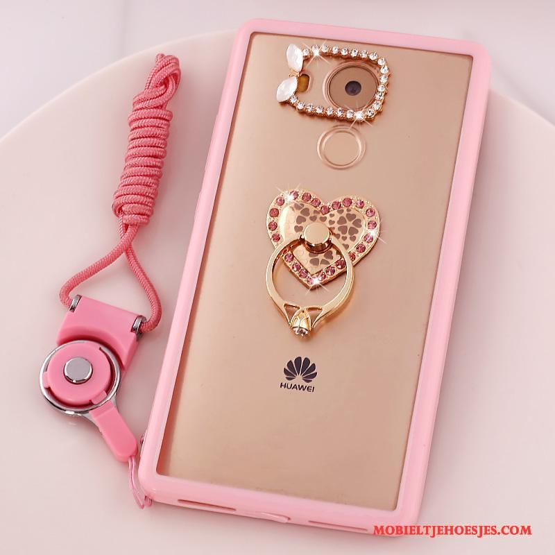 Huawei Mate 8 Hanger Mobiele Telefoon Met Strass Bescherming Hoes Hoesje Roze