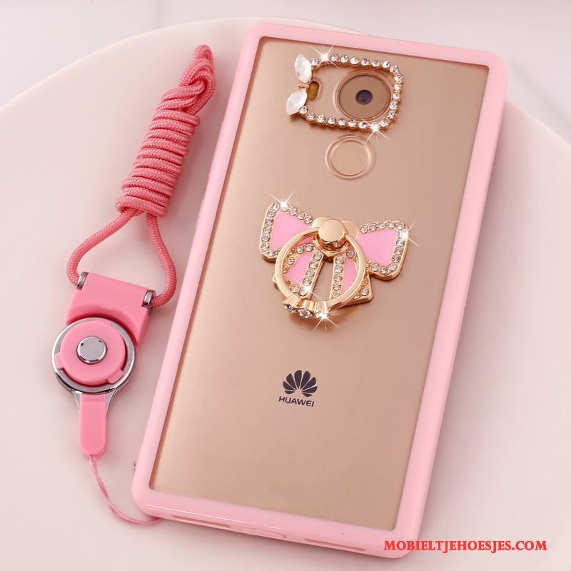 Huawei Mate 8 Hanger Mobiele Telefoon Met Strass Bescherming Hoes Hoesje Roze