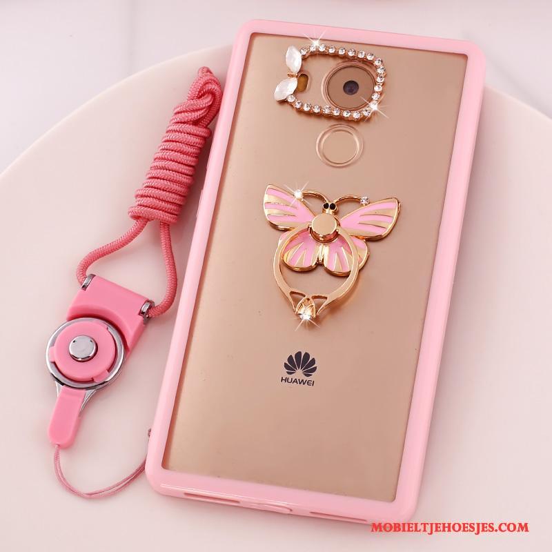Huawei Mate 8 Hanger Mobiele Telefoon Met Strass Bescherming Hoes Hoesje Roze