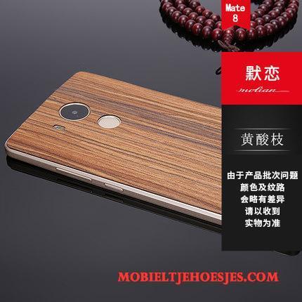 Huawei Mate 8 Hoesje Bescherming Omlijsting Rood Massief Hout Telefoon Metaal