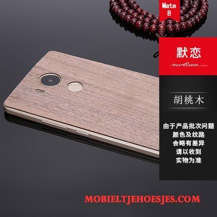 Huawei Mate 8 Hoesje Bescherming Omlijsting Rood Massief Hout Telefoon Metaal