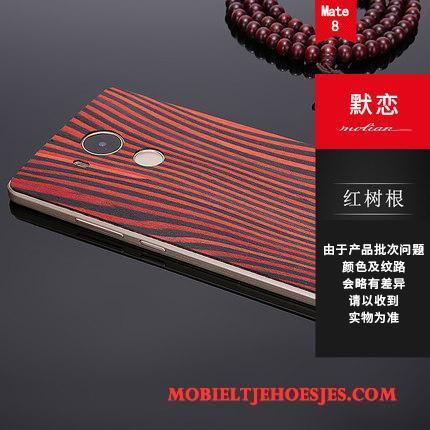 Huawei Mate 8 Hoesje Bescherming Omlijsting Rood Massief Hout Telefoon Metaal