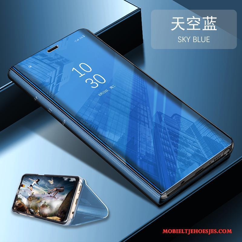 Huawei Mate 9 Clamshell Spiegel All Inclusive Anti-fall Goud Leren Etui Hoesje Telefoon