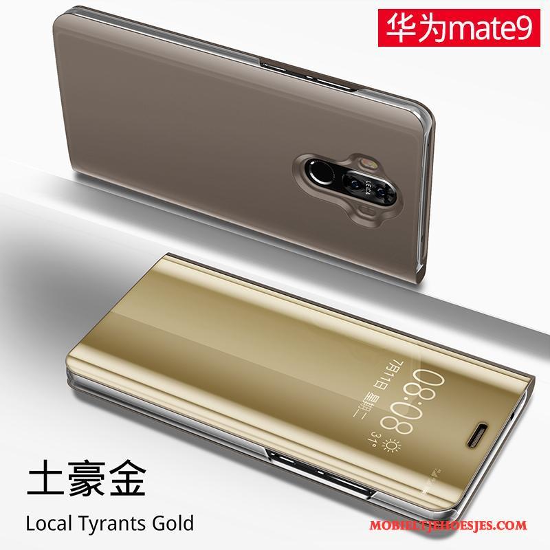 Huawei Mate 9 Folio Spiegel Goud Leren Etui Hoes Anti-fall Hoesje Telefoon