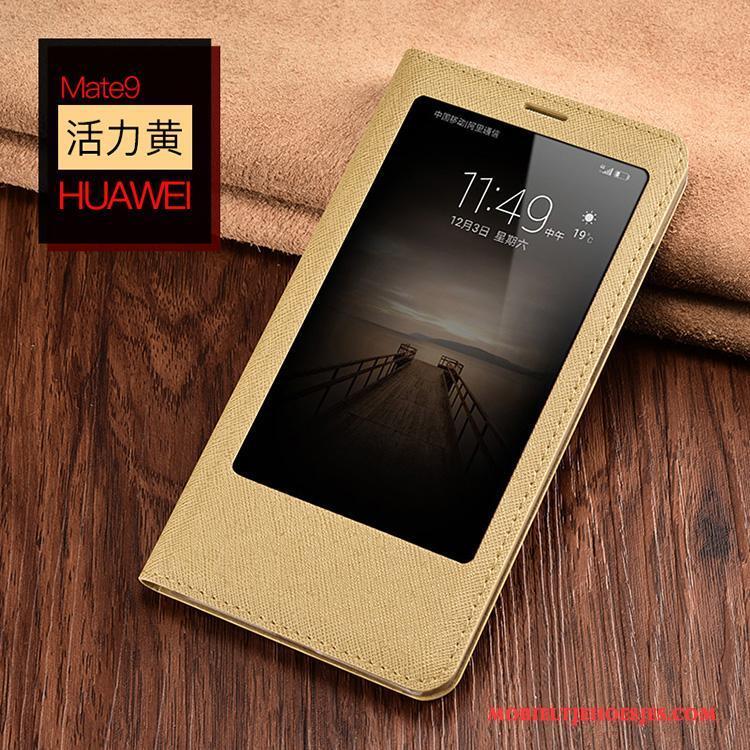 Huawei Mate 9 Hoes Anti-fall Clamshell Geel Hoesje Telefoon Leren Etui