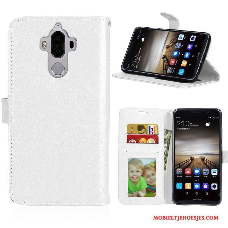 Huawei Mate 9 Hoesje Clamshell Hoes Mobiele Telefoon Echt Leer Leren Etui Rood Bescherming