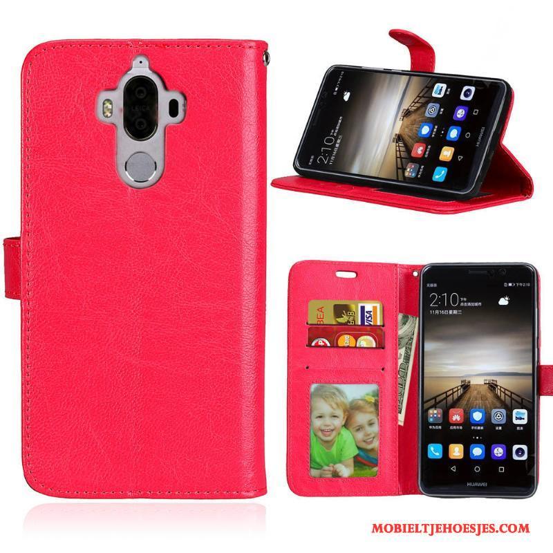 Huawei Mate 9 Hoesje Clamshell Hoes Mobiele Telefoon Echt Leer Leren Etui Rood Bescherming