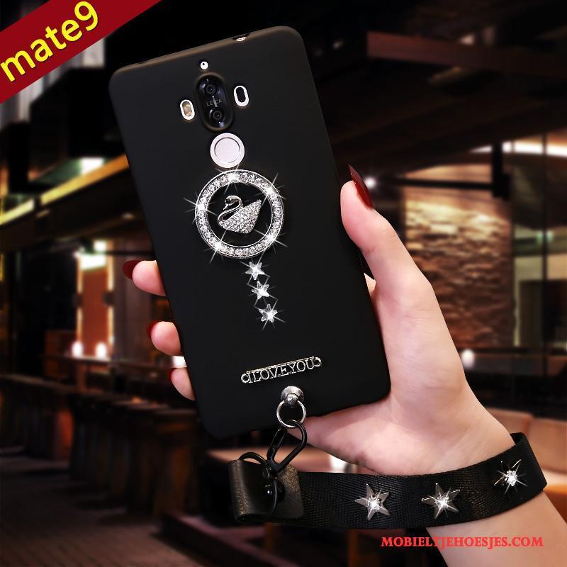 Huawei Mate 9 Met Strass Hoesje Telefoon Mode Zacht Zwart Opknoping Nek