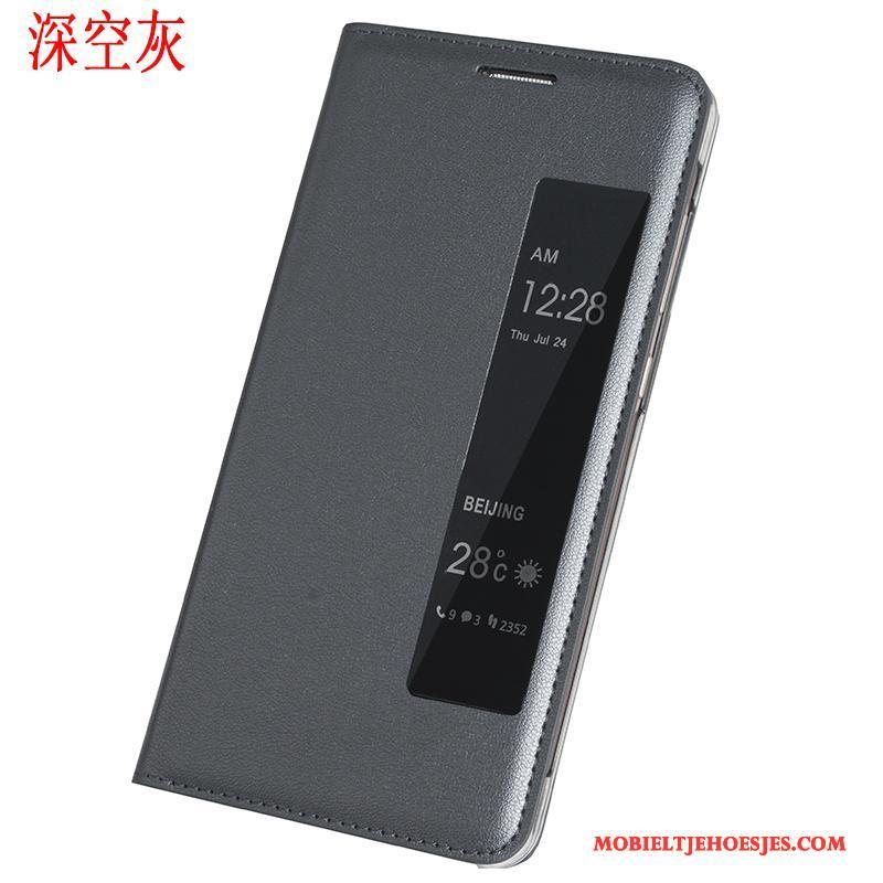 Huawei Mate 9 Pro Hoes Clamshell Hoesje Telefoon Zwart Leren Etui Bescherming