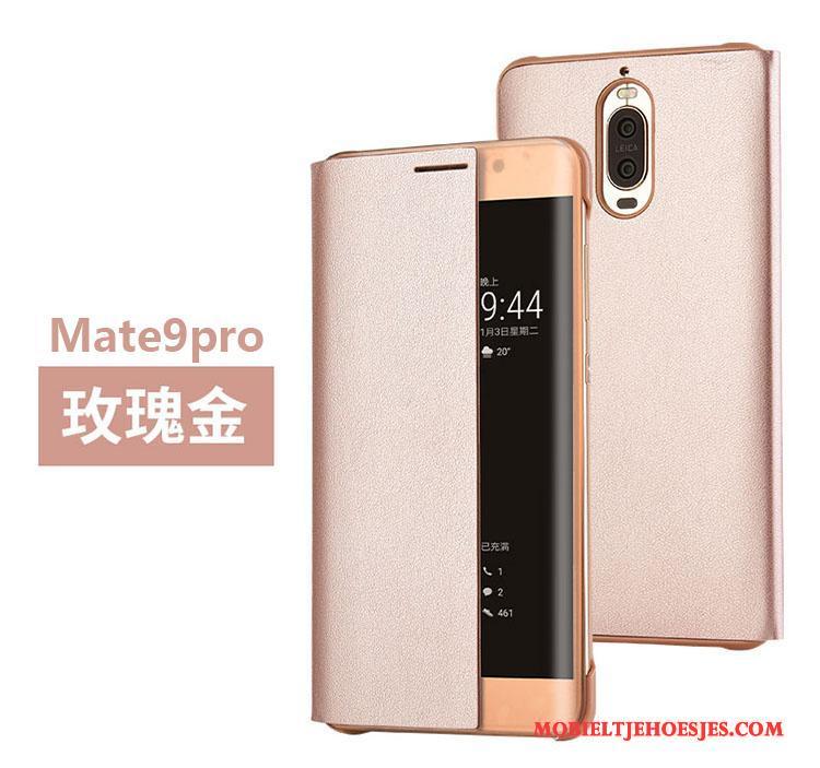 Huawei Mate 9 Pro Hoes Goud Clamshell Leren Etui Hoesje Telefoon