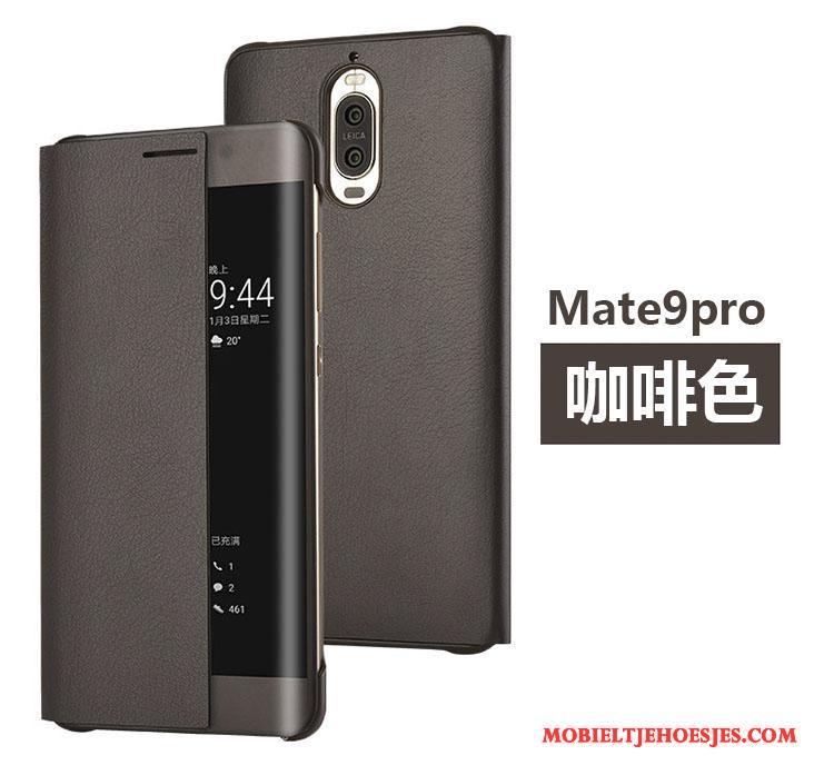 Huawei Mate 9 Pro Hoes Goud Clamshell Leren Etui Hoesje Telefoon