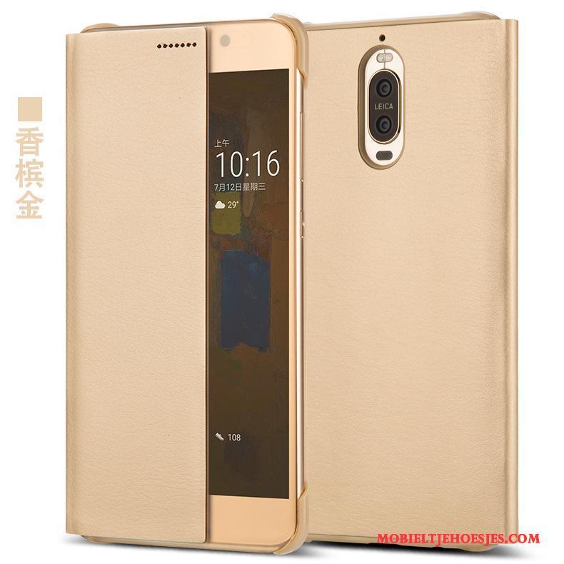 Huawei Mate 9 Pro Hoesje Mobiele Telefoon Windows All Inclusive Anti-fall Folio Leren Etui Grijs