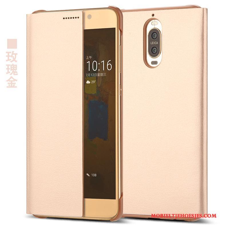 Huawei Mate 9 Pro Hoesje Mobiele Telefoon Windows All Inclusive Anti-fall Folio Leren Etui Grijs