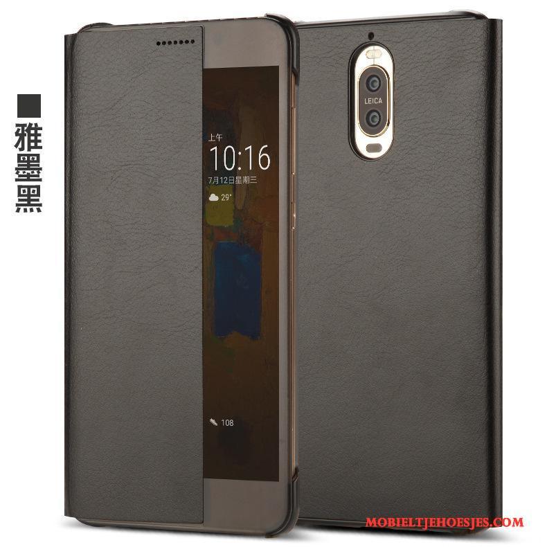 Huawei Mate 9 Pro Hoesje Mobiele Telefoon Windows All Inclusive Anti-fall Folio Leren Etui Grijs