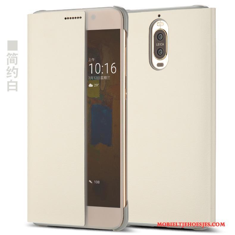 Huawei Mate 9 Pro Hoesje Mobiele Telefoon Windows All Inclusive Anti-fall Folio Leren Etui Grijs