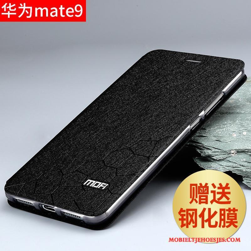 Huawei Mate 9 Scheppend Clamshell Leren Etui Hoesje Telefoon Bescherming Blauw Siliconen