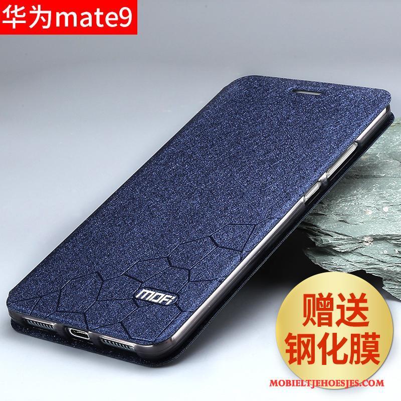 Huawei Mate 9 Scheppend Clamshell Leren Etui Hoesje Telefoon Bescherming Blauw Siliconen