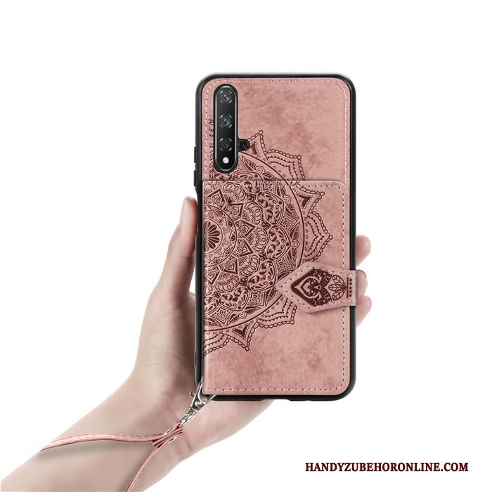 Huawei Nova 5t Hoesje Telefoon Patroon Rood Portemonnee Doek Hanger Kaart Tas