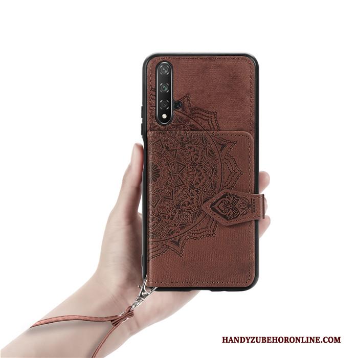 Huawei Nova 5t Hoesje Telefoon Patroon Rood Portemonnee Doek Hanger Kaart Tas