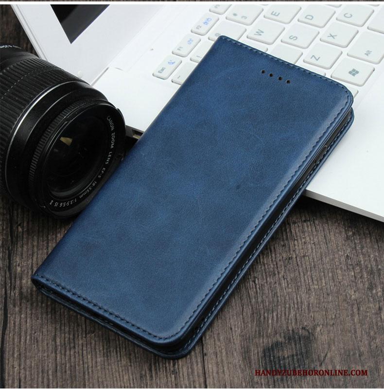 Huawei Nova 5t Leren Etui Donkerblauw Portemonnee Klittenband All Inclusive Hoesje Telefoon Echt Leer