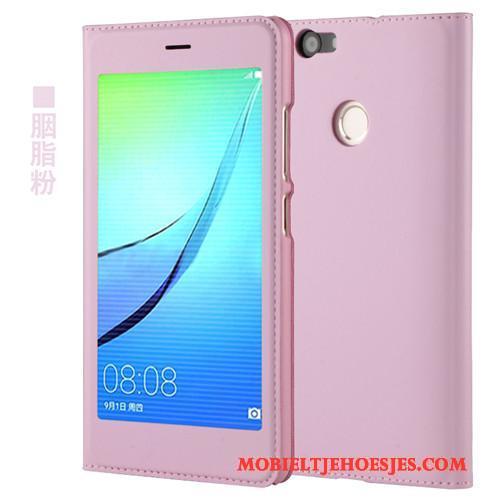 Huawei Nova Bescherming Hoes Leren Etui Mobiele Telefoon Folio Blauw Hoesje Telefoon