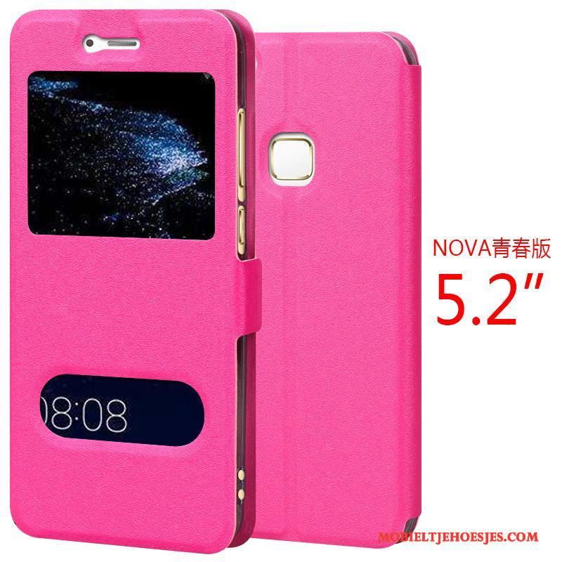 Huawei Nova Folio Bescherming Rood Hoesje Telefoon Anti-fall Leren Etui Jeugd