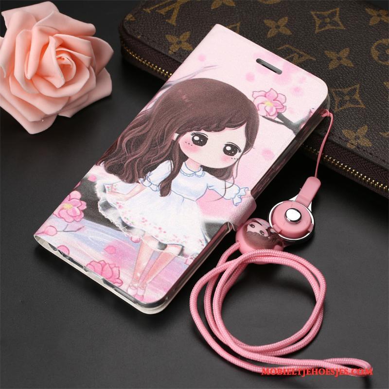 Huawei Nova Hoes Clamshell Anti-fall Siliconen Leren Etui Roze Hoesje Telefoon