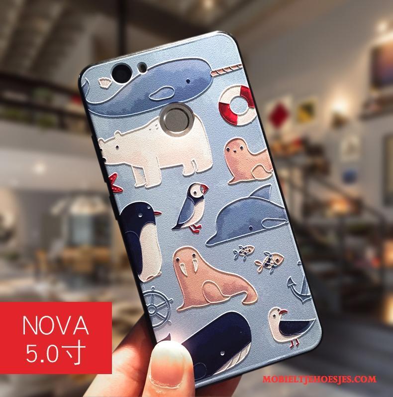 Huawei Nova Hoesje Hanger Scheppend Hoes Zwart Bescherming Siliconen Trend