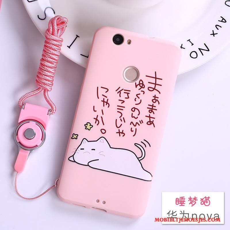 Huawei Nova Hoesje Hoes Mooie Roze Hanger Siliconen Bescherming Zacht