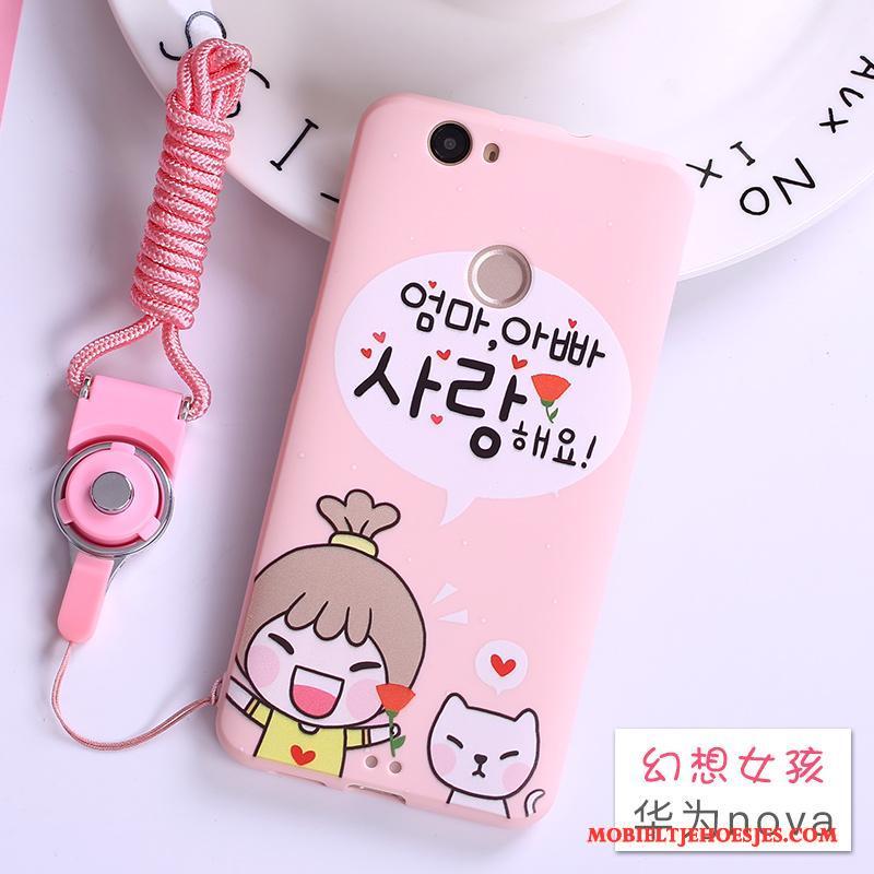 Huawei Nova Hoesje Hoes Mooie Roze Hanger Siliconen Bescherming Zacht