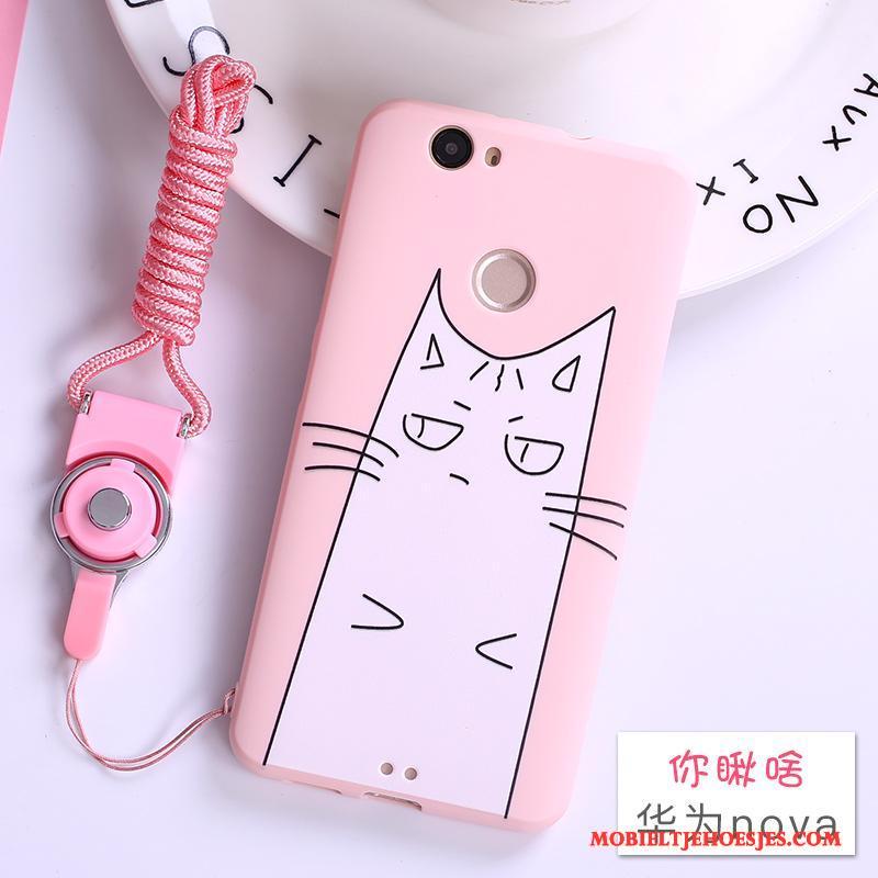 Huawei Nova Hoesje Hoes Mooie Roze Hanger Siliconen Bescherming Zacht