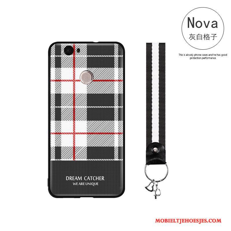 Huawei Nova Reliëf Hoesje Telefoon All Inclusive Eenvoudige Rood Siliconen Geruit