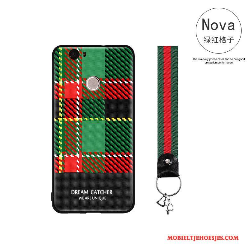 Huawei Nova Reliëf Hoesje Telefoon All Inclusive Eenvoudige Rood Siliconen Geruit
