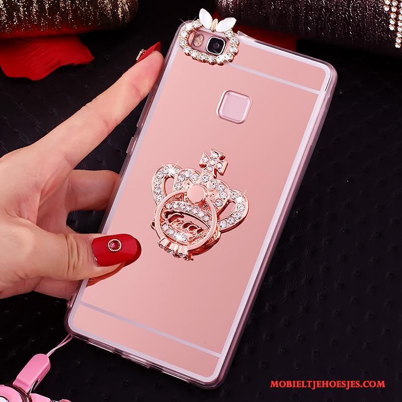 Huawei Nova Ring Siliconen Anti-fall Roze Hoesje Telefoon Hanger Ondersteuning