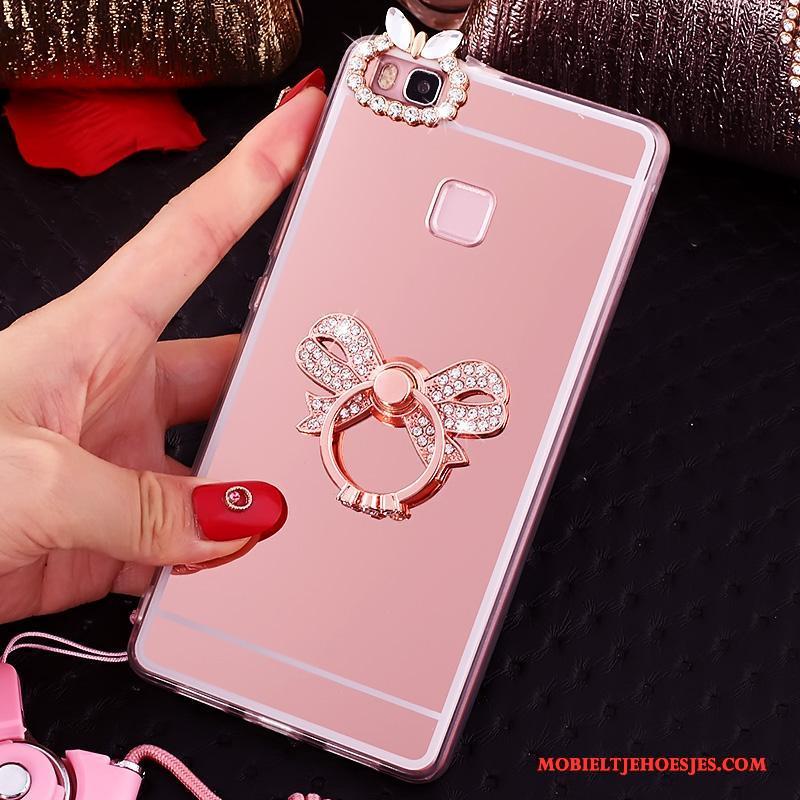 Huawei Nova Ring Siliconen Anti-fall Roze Hoesje Telefoon Hanger Ondersteuning