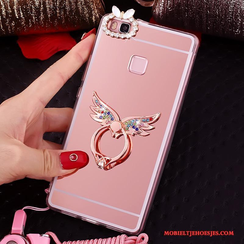 Huawei Nova Ring Siliconen Anti-fall Roze Hoesje Telefoon Hanger Ondersteuning