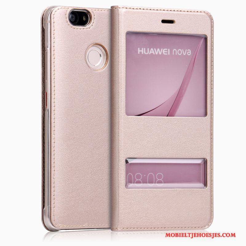 Huawei Nova Wit Folio Ster Anti-fall Hoesje Telefoon Leren Etui Bescherming