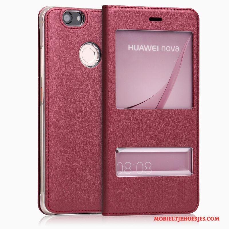 Huawei Nova Wit Folio Ster Anti-fall Hoesje Telefoon Leren Etui Bescherming