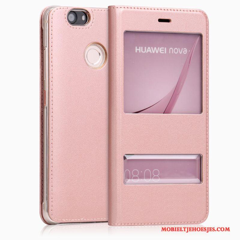 Huawei Nova Wit Folio Ster Anti-fall Hoesje Telefoon Leren Etui Bescherming