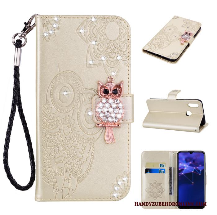 Huawei P Smart 2019 Hanger Leren Etui Kat Met Strass Hoesje Telefoon