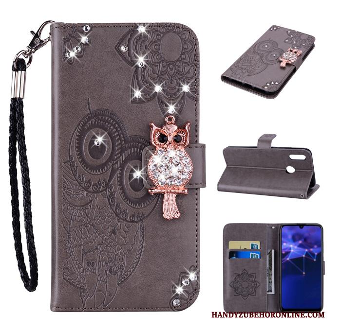 Huawei P Smart 2019 Hanger Leren Etui Kat Met Strass Hoesje Telefoon