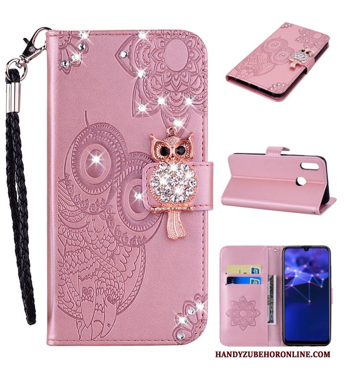 Huawei P Smart 2019 Hanger Leren Etui Kat Met Strass Hoesje Telefoon