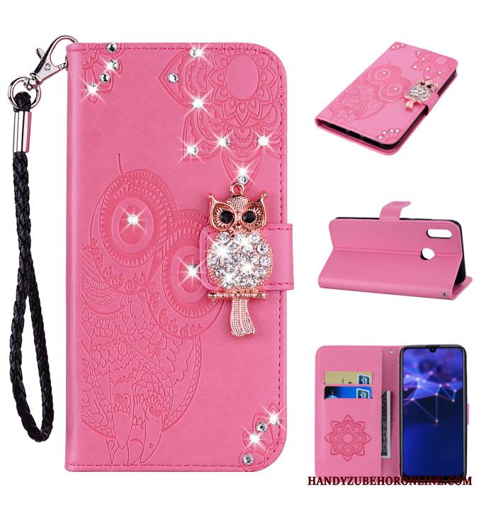 Huawei P Smart 2019 Hanger Leren Etui Kat Met Strass Hoesje Telefoon