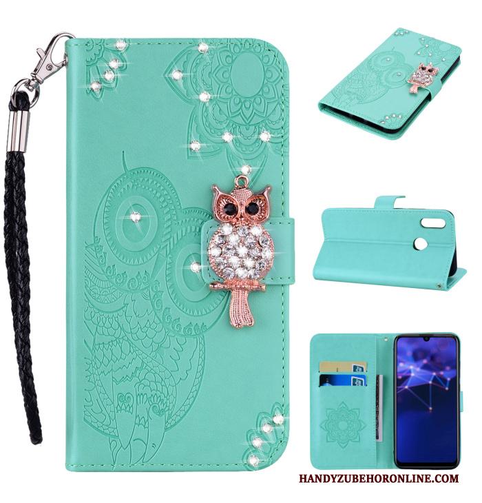 Huawei P Smart 2019 Hanger Leren Etui Kat Met Strass Hoesje Telefoon