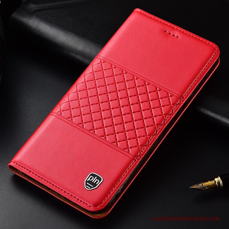 Huawei P Smart 2019 Hoesje Hoes Leren Etui Bescherming Echt Leer Geruite Rood All Inclusive